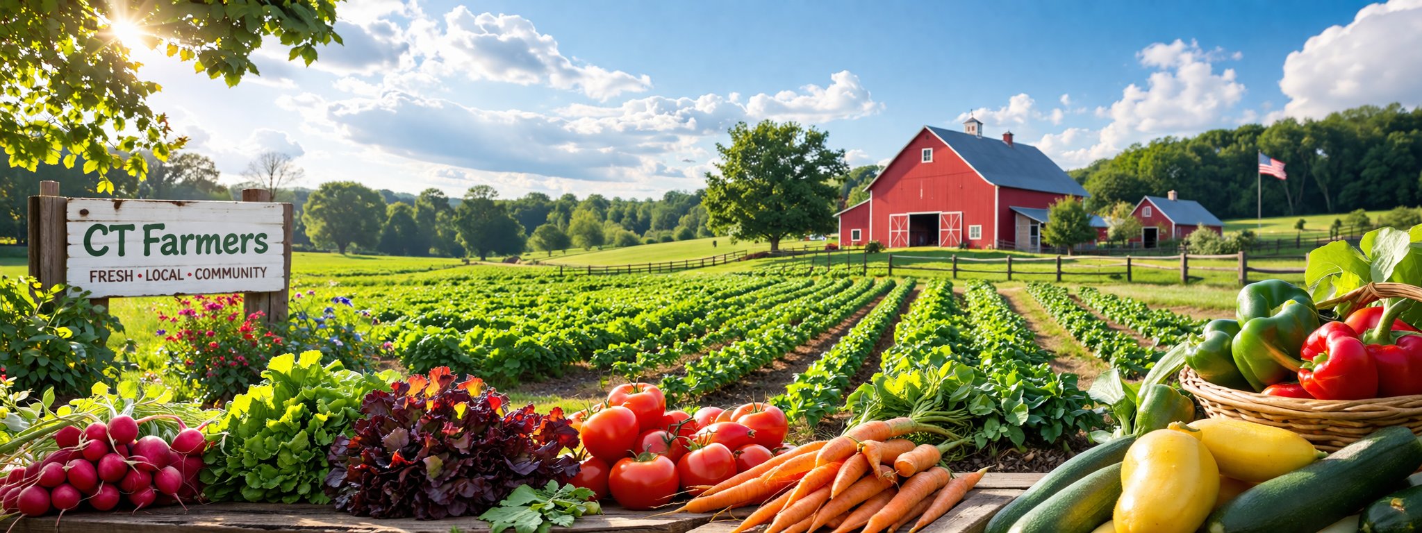 Massachusetts farm landscape with fields and barns